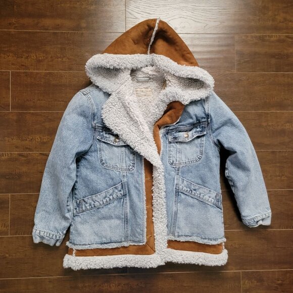 Free People Magnolia Denim Jacket Womens XS Sherpa Rustic Chore Coat Cozy - Picture 3 of 9